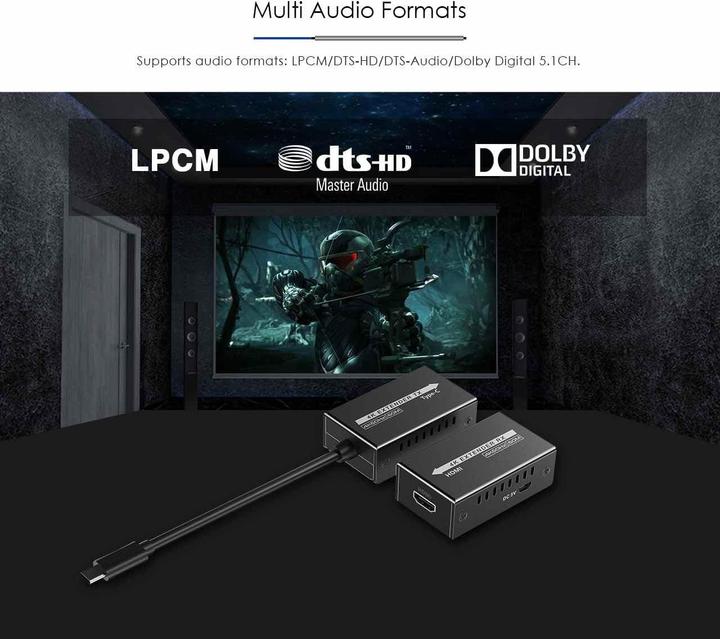 Produktbild PremiumCord USB-C na HDMI extender přes patch kabel Cat5e/6/6a 4K@60Hz na 60m (Extender)