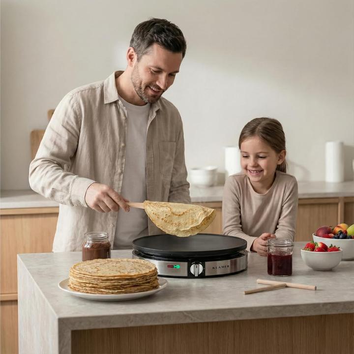 Produktbild KLAMER Crepes Maker, Backfläche mit 30cm Ø, antihaftbeschichtete Platte, inkl. Teigverteiler un…