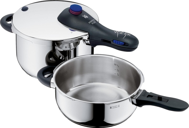 WMF Schnellkochtopf 2tlg 4,5+3,0l Dampfkochtopf Perfect Plus Induktion Edelstahl 18/10 (22 cm, Dampfkochtopf)