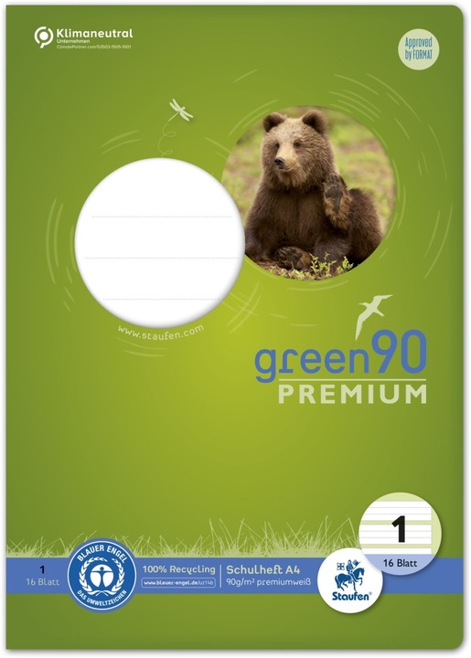 Produktbild Staufen Schulheft green Lineatur 1 liniert DIN A4 ohne Rand, 16 Blatt (A4, Liniert, Harter Einband)