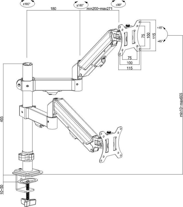 Actual product image Maclean Halterung für 2 Maclean-Monitore Gasfeder 17 -32 2-10kg schwarz MC-136 (32", 10 kg)