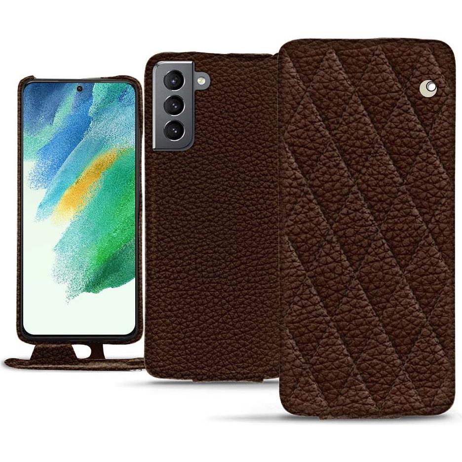 Noreve Lederschutzhülle vertikal (Samsung Galaxy S21 FE), Smartphone Hülle, Braun