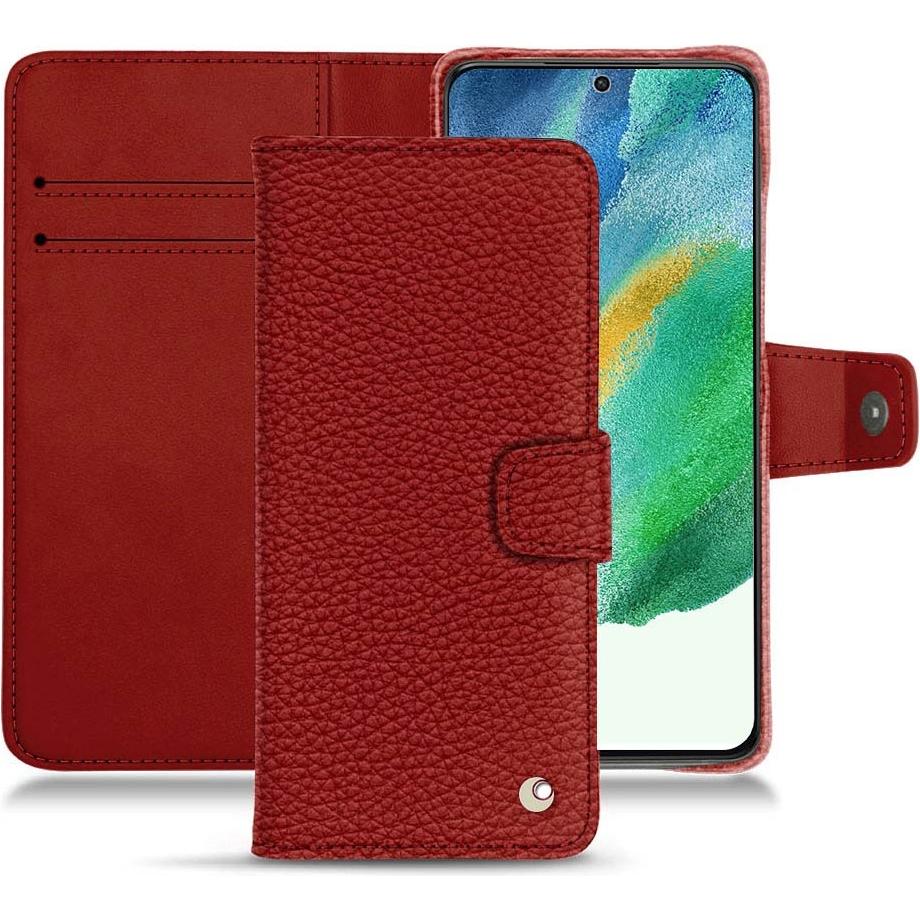 Noreve Lederschutzhülle Wallet (Samsung Galaxy S21 FE), Smartphone Hülle, Rot