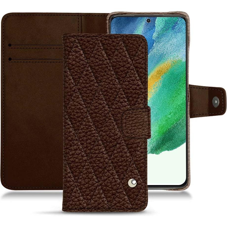 Noreve Lederschutzhülle Wallet (Samsung Galaxy S21 FE), Smartphone Hülle, Braun