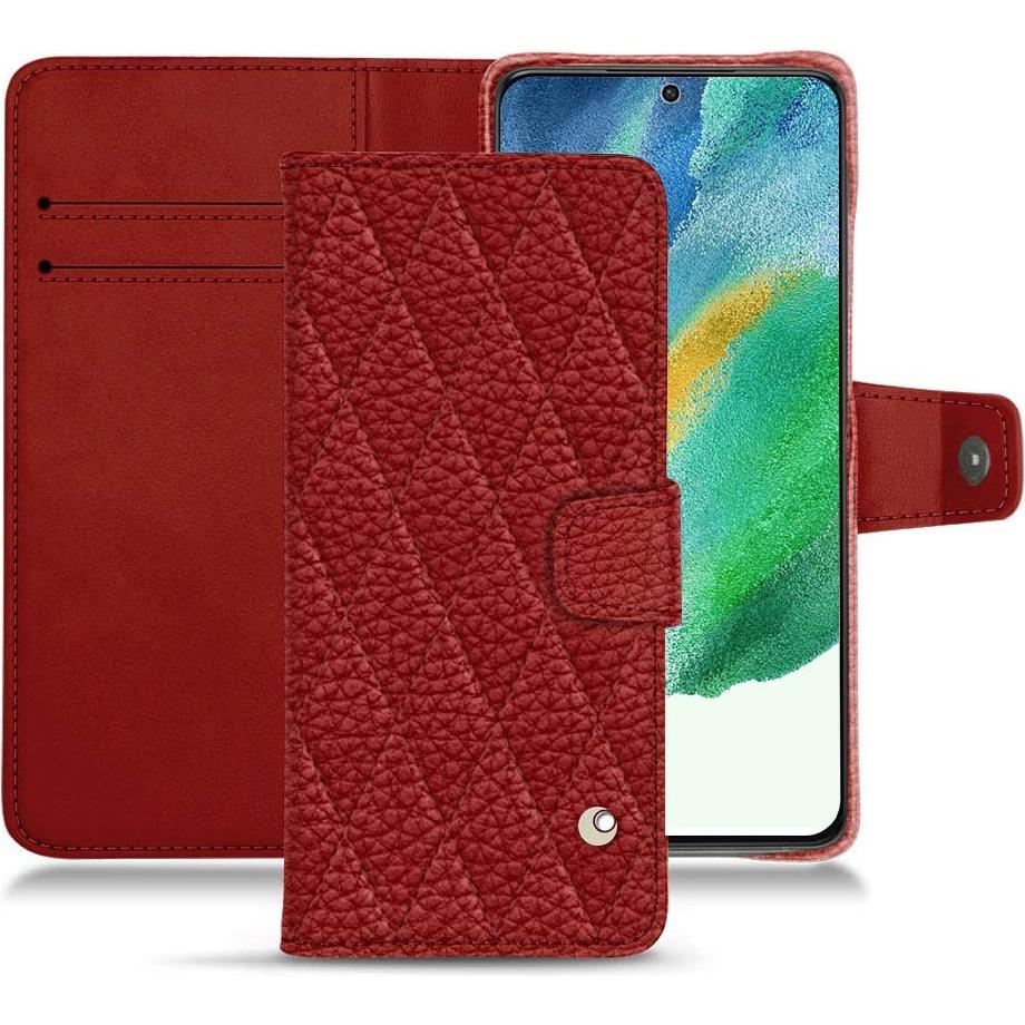 Noreve Lederschutzhülle Wallet (Samsung Galaxy S21 FE), Smartphone Hülle, Rot