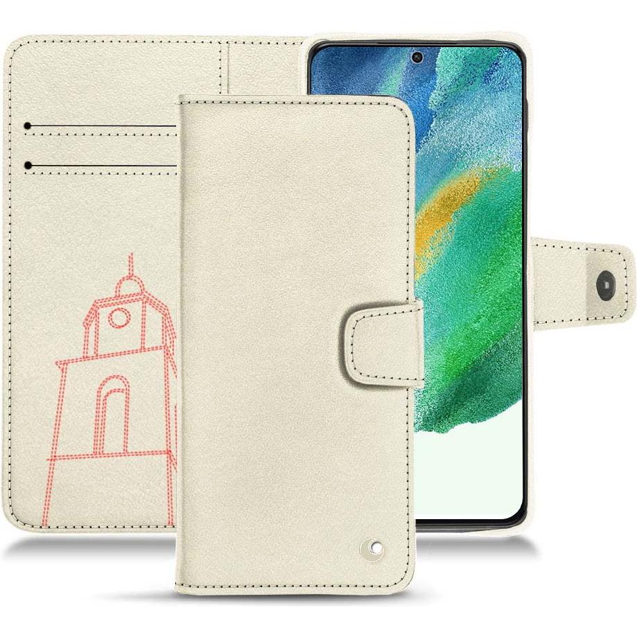 Noreve Lederschutzhülle Wallet (Samsung Galaxy S21 FE), Smartphone Hülle, Weiss