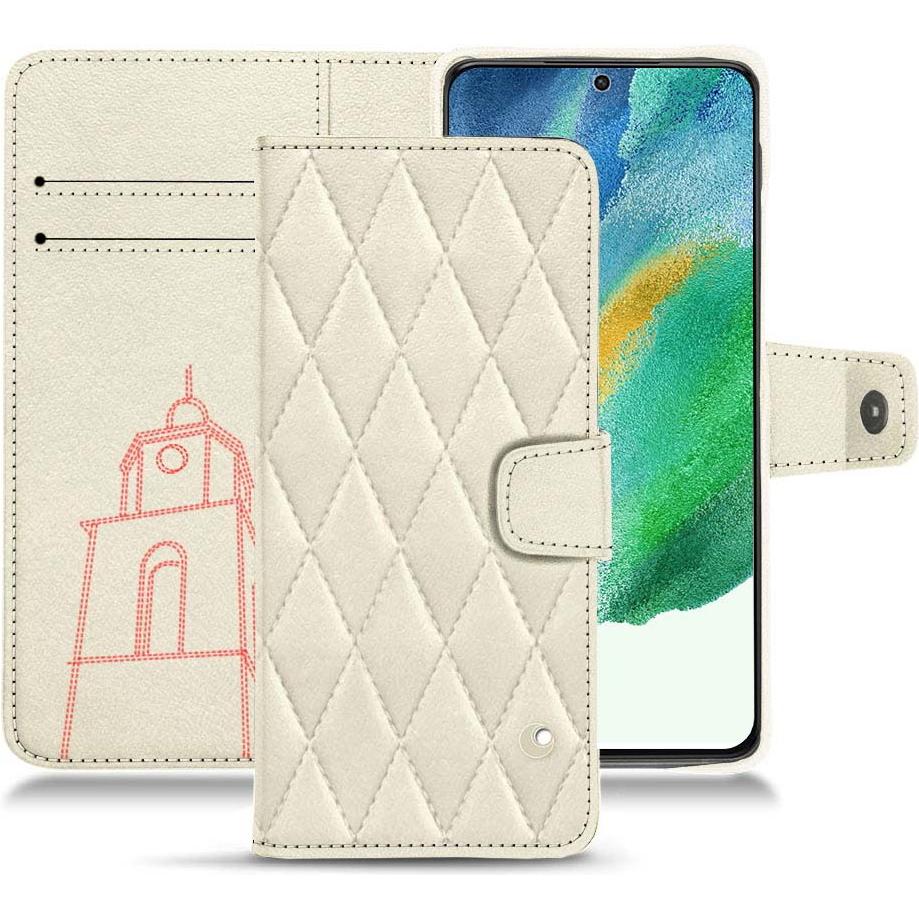 Noreve Lederschutzhülle Wallet (Samsung Galaxy S21 FE), Smartphone Hülle, Weiss