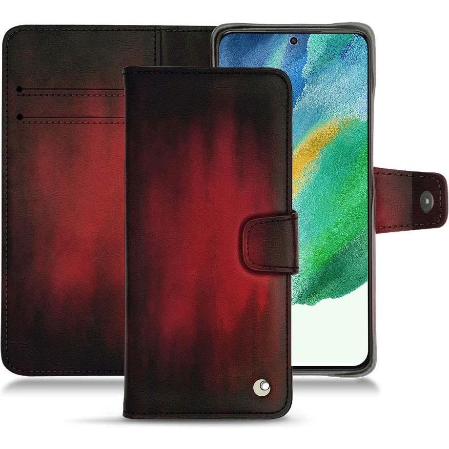 Noreve Lederschutzhülle Wallet (Samsung Galaxy S21 FE), Smartphone Hülle, Rot