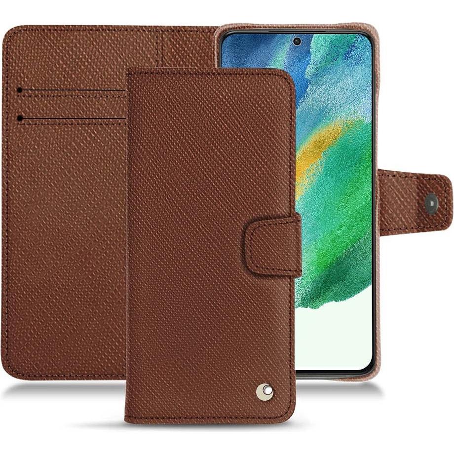 Noreve Lederschutzhülle Wallet (Samsung Galaxy S21 FE), Smartphone Hülle, Braun