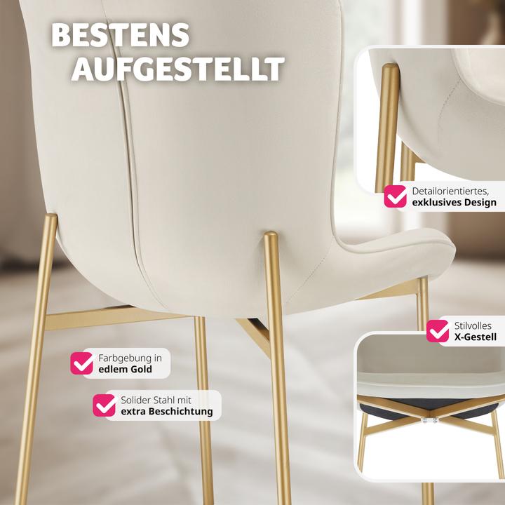 Immagine prodotto tectake Set di 2 sedie imbottite Tessa effetto velluto, ergonomiche, bianco/oro