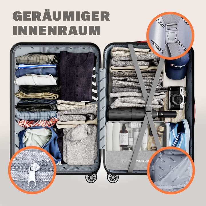 Image du produit Monzana Set de 4 valises rigides (120 l, Bagage à main (jusqu'à 50l), M (50 - 90l), L (90 - 115l), XL (à partir de 115l))