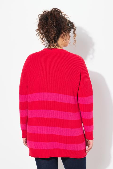 Image du produit Ulla Popken Cardigan rayé à bords roulottés, encolure en V et coupe Boxy (42, 44)