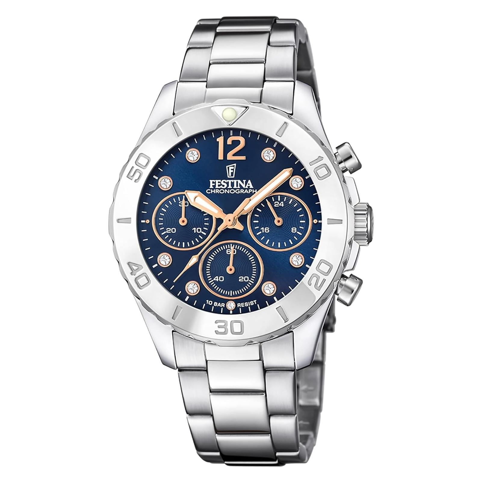Festina, Armbanduhr, Boyfriend, Silber, (Chronograph, 39 mm)