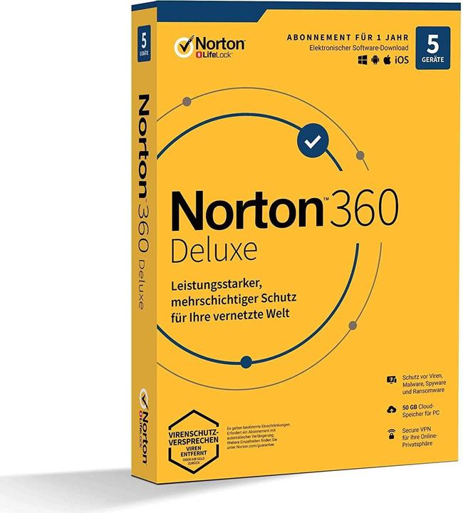 Produktbild Norton 360 DELUXE 50GB GE 1 USER 5 DEVICE 12 Months GENERIC MM (5 User, 12 Monate)