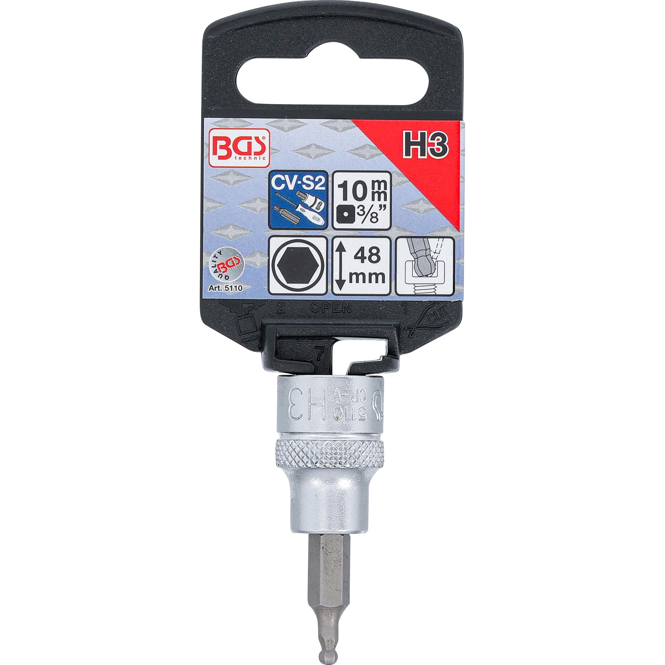 Thumbnail - BGS, Bits, Bit-Einsatz Antrieb Innenvierkant 10 mm (3/8") Innensechskant mit Kugelkopf 3 mm (10mm)