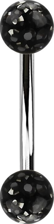 Produktbild Star Piercing Banane silber mit zwei Kristall Kugeln schwarz Epoxy Schutzschicht (Chirurgenstahl 316L, ohne Messing)