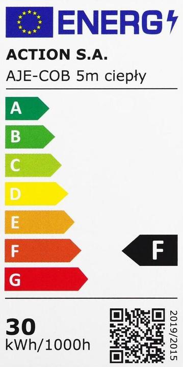 Energy Label Activejet AJE-COB ciep LED strip universal strip light indoor (Warm white, 500 cm, Indoor)