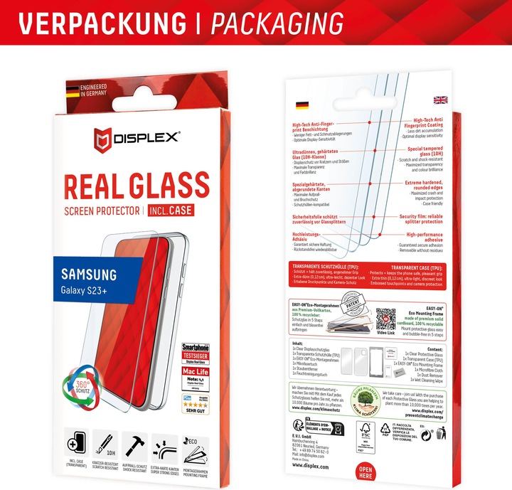 Produktbild Displex Real Glass, 2D Panzerglas + Handyhülle (1 Stück, Samsung Galaxy S22+, Samsung Galaxy S23+)