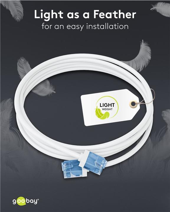 Produktbild Goobay Ultraflexibles CAT 6A Patchkabel, slim, U/UTP, weiss (U/UTP, CAT6a, 0.50 m)