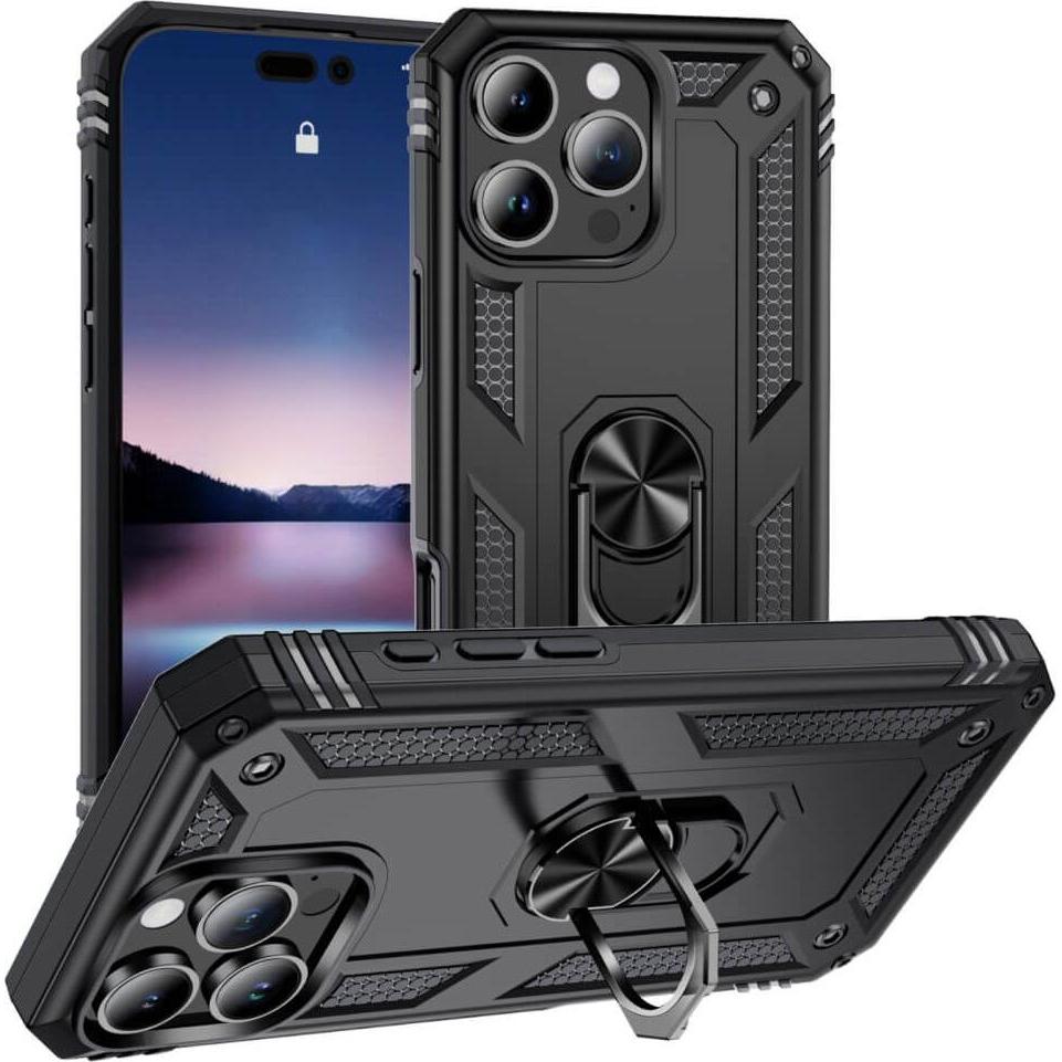 Cover-Discount iPhone 16 Pro - Robustes Back Cover mit Kickstand (Apple iPhone 16 Pro), Smartphone Hülle, Schwarz
