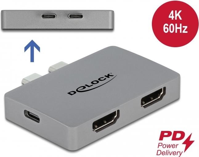 Image du produit Delock Adaptateur HDMI double avec 4K 60 Hz et PD 3.0 pour MacBook (USB-C, 2 Ports)