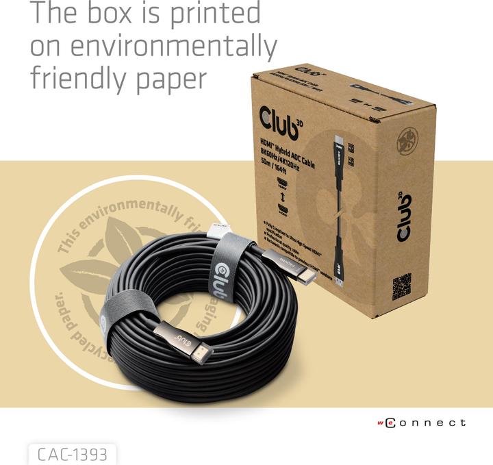 Actual product image Club 3D Club3D HDMI-Kabel A -> A 2.1 aktiv opt. 8K60Hz UHD 50 Meter retail (50 m)
