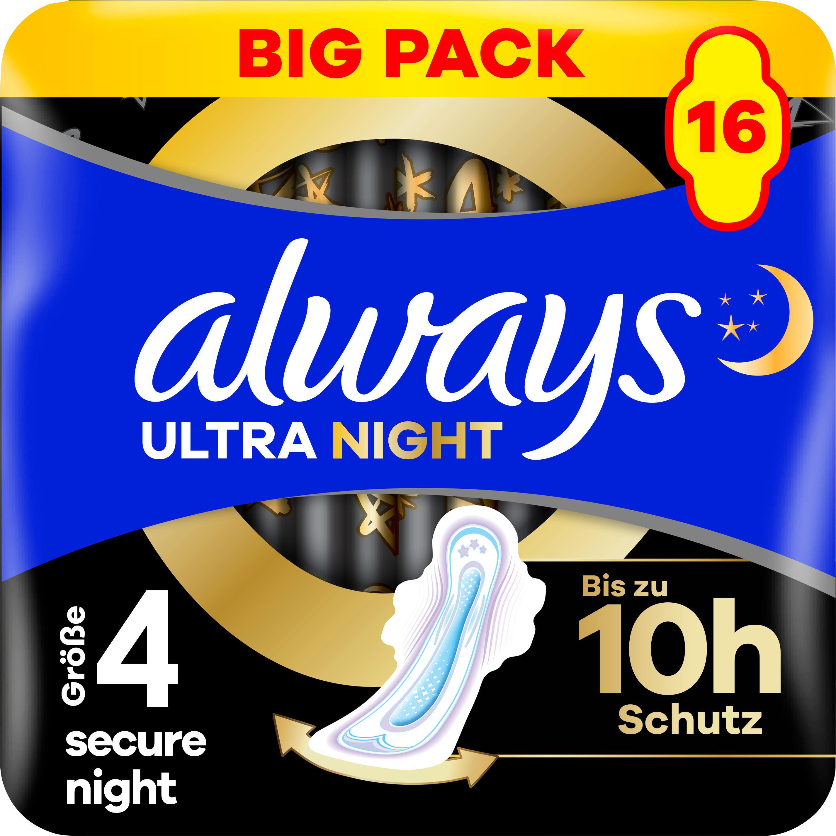 Always, Binden, Ultra Binde Secure Night mit Flügeln BigPack (16 x, Damenbinden)