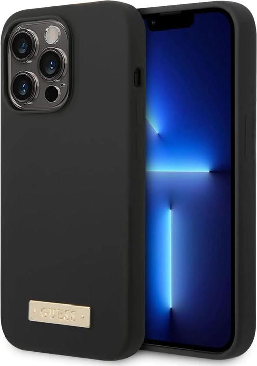 Image du produit Guess GUHMP14LSBPLK iPhone 14 Pro 6,1" czarny/black hard case Silicone Logo Plate MagSafe (Apple iPhone 14 Pro)