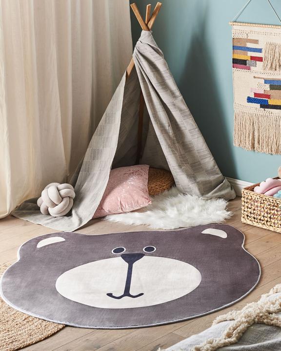 Produktbild Beliani Kinderteppich braun ⌀ 120 cm Bärenmotiv Kurzflor COLARGOL (120 x 120 cm)