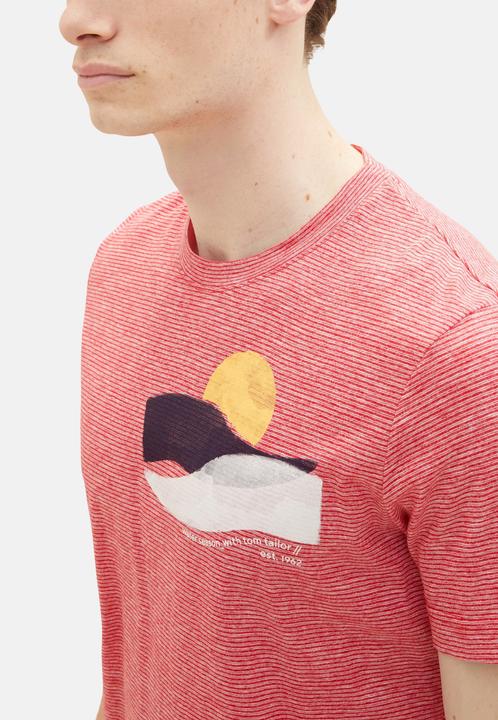 Image du produit Tom Tailor T-Shirt Gestreiftes Kurzarmshirt mit Rundhalsausschnitt und Foto-Print (XXL)