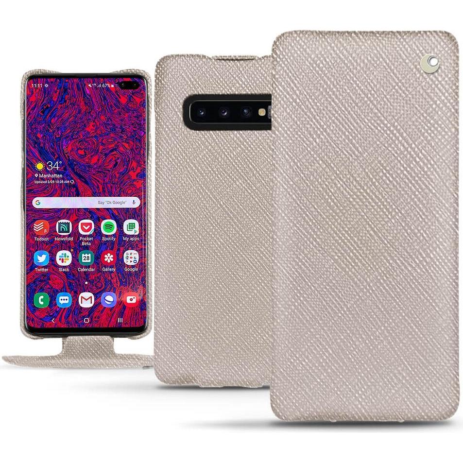 Noreve Lederschutzhülle vertikal (Samsung Galaxy S10 5G), Smartphone Hülle, Beige