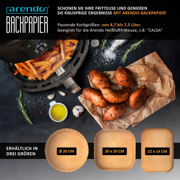 Produktbild Arendo Backpapier für Heissluftfritteuse 4,5-7,5L, 100 St., 20x20x4,5 cm, Antihaft, für Airfryer, Ofen usw.
