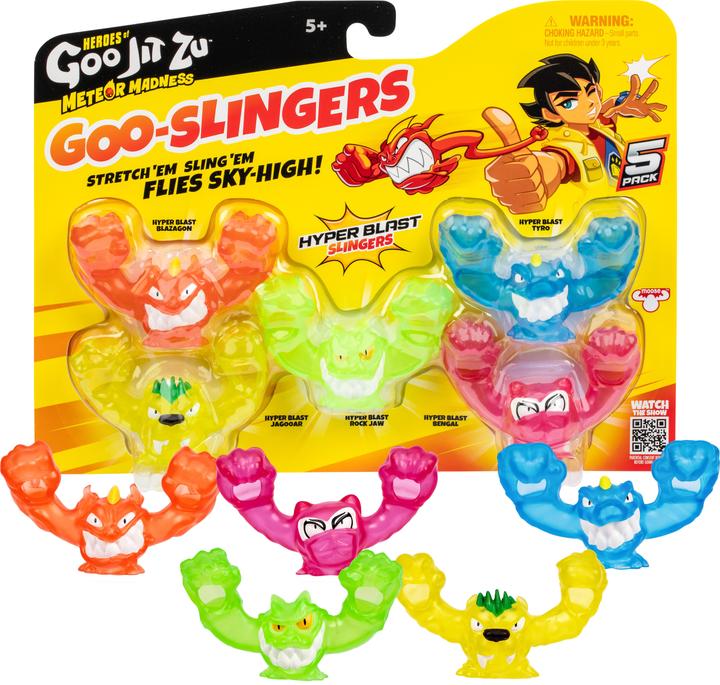 Produktbild Moose Heroes of Goo Jit Zu Meteor Madness Dehnbare Figuren 5er-Pack Goo Slingers Hyper Blast Slingers 5 cm