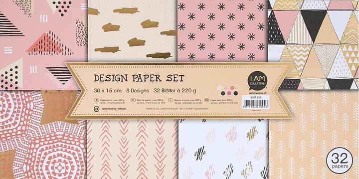 Image du produit I Am Creative Bloc de papier rose, papier design avec différents motifs avec impression feuille d'or et (220 g/m², 1 x)