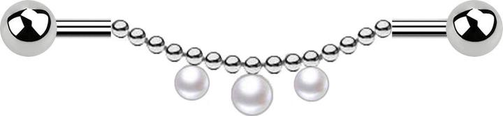 Actual product image Star Piercing Barbell silver two balls chain three pearls white (without brass, Surgical steel 316L)