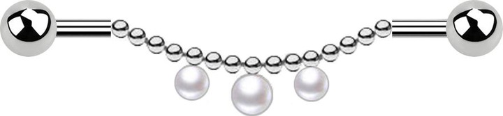 Immagine prodotto Star Piercing Barbell d'argento due palle catena tre perle bianco (senza ottone, Acciaio chirurgico 316L)