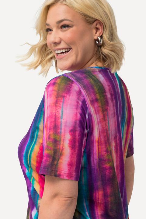 Actual product image Ulla Popken Pastel Stripe Print Short Sleeve Stretch Tee (62)