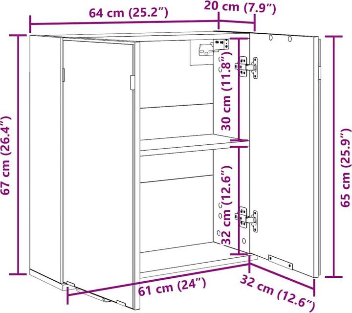 Image du produit VidaXL Armoire de toilette murale (64 x 20 x 67 cm)