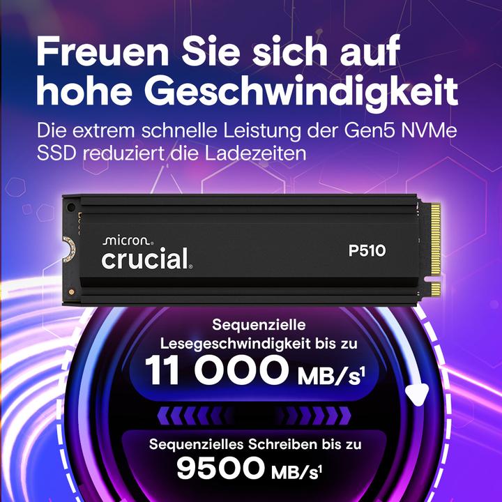 Produktbild Crucial P510 NVMe SSD w/heatsink (2000 GB, M.2 2280)