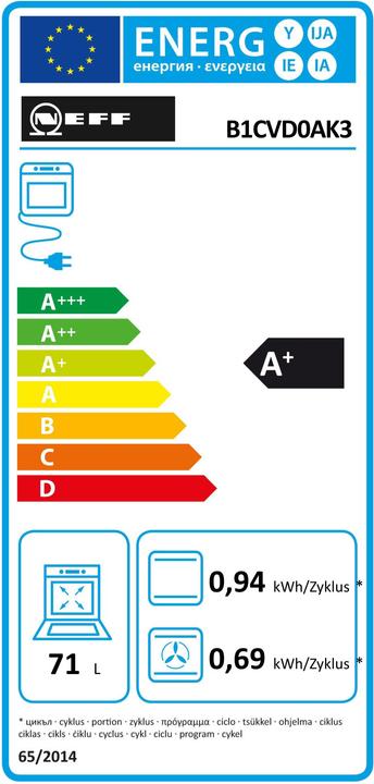 Energie-Label Neff N 30, Einbau-Backofen mit Dampfunterstützung, 60 x 60 cm, Schwarz, B1CVD0AK3