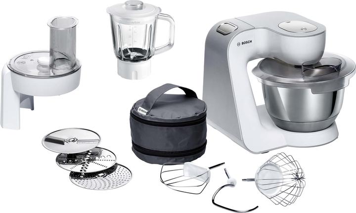 Manuale, Frusta, Gancio, Ciotola di miscelazione, Tagliaverdure / Grattugia a rulli, Coperchio, Attacco miscelatore, Borsa per accessori, Disco grattugia, Disco da taglio, Ricettario