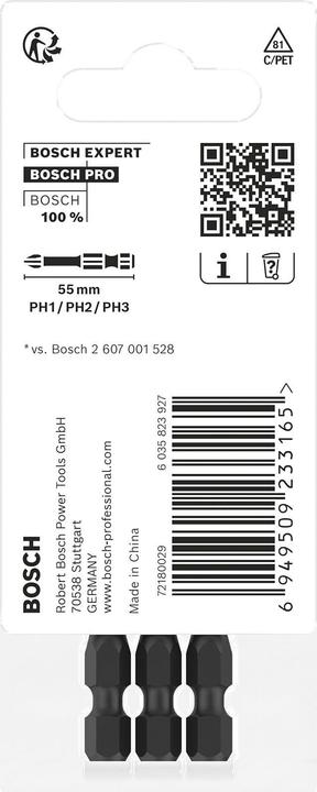 Produktbild Bosch Professional Zubehör PRO Phillips Impact Bit, PH1x55, PH2x55, PH3x55 mm, 3-tlg. (Schraubschlitz, Sechskant (hexagonal))