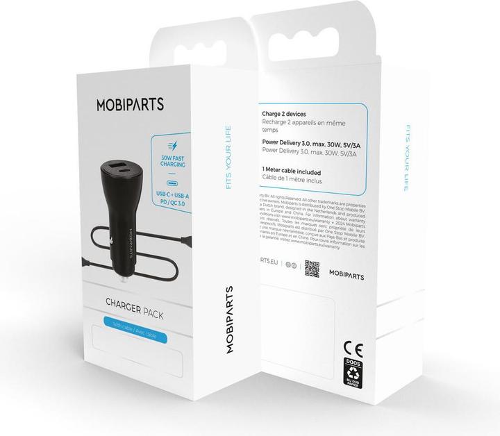 Produktbild Mobiparts Car Charger Dual USB-C/USB-A with Lightning Cable Black
