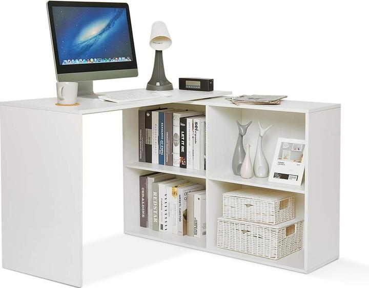Image du produit Mondeer Bureau d'angle avec rangement, 4 étagères, réversible