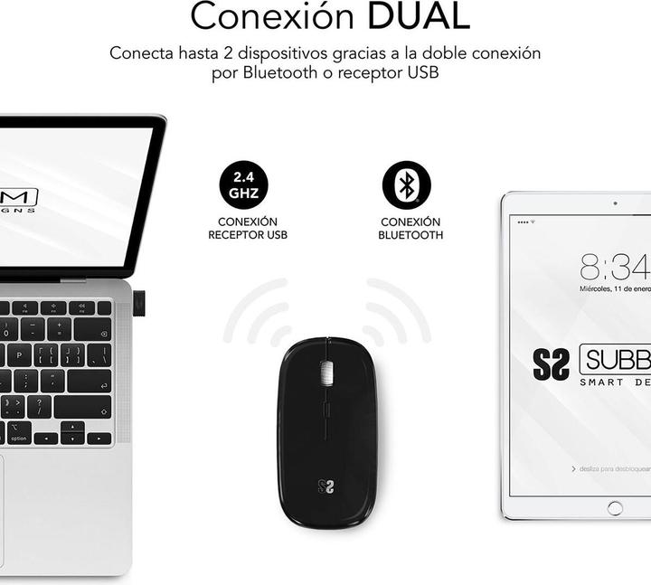 Actual product image Subblim Raton Dual Flat Rate Mouse Black Rechargeable (Wireless)