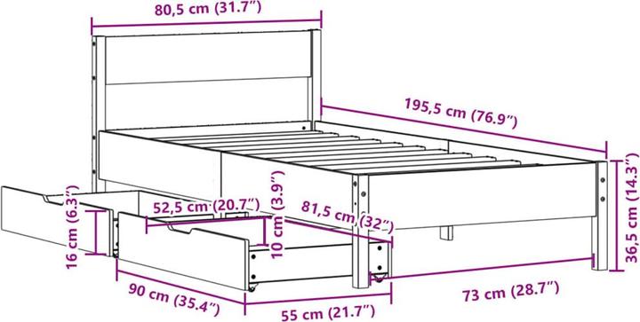 Image du produit vidaXL Bettgestell (75 x 190 cm)