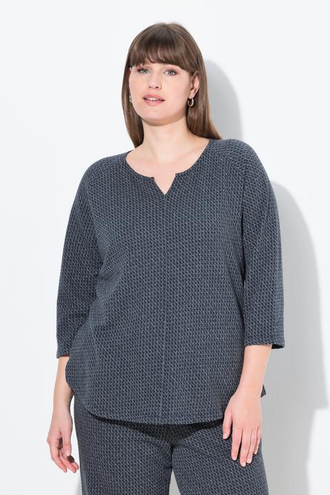 Image du produit Ulla Popken Sweat-shirt en Jacquard de coton bio, col rond et manches 3/4 (50, 52)