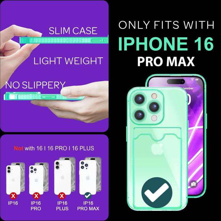 Immagine prodotto Nalia Portacarte trasparente in silicone trasparente al neon (Apple iPhone 16 Pro Max)