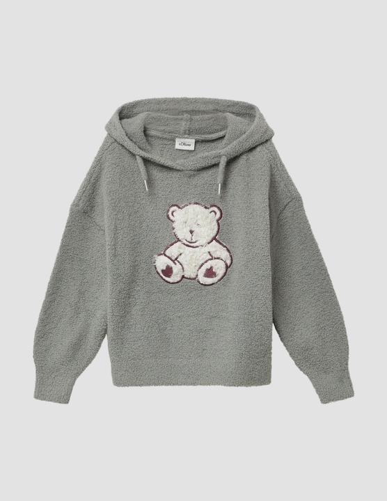 Produktbild s.Oliver Strickpullover Strickpullover aus Teddy-Plüsch mit Kapuze und Front-Applikation (92, 98)