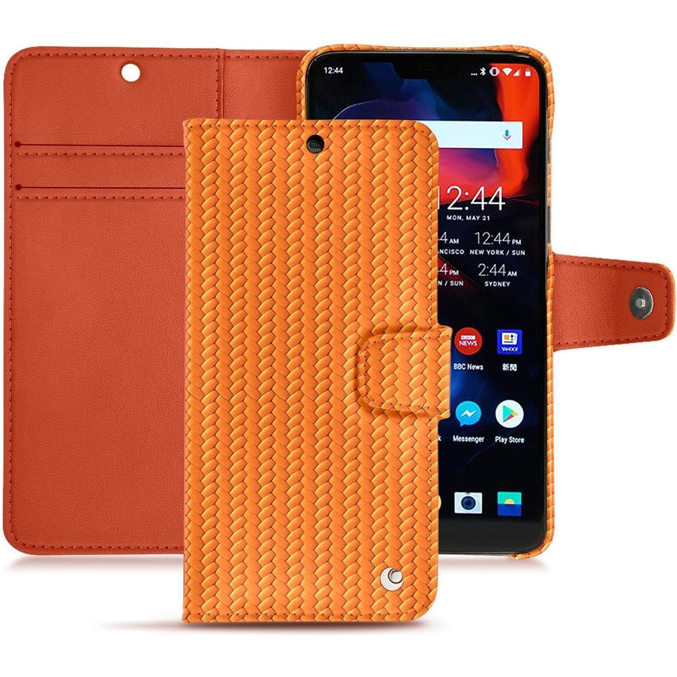 Noreve Lederschutzhülle Wallet (OnePlus 6), Smartphone Hülle, Orange